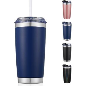 CIVAGO 20oz Tumbler with Lid and Straw, Stainless Steel Vacuum Insulated Coffee Tumbler Cup, Double Wall Powder Coated Travel Mug (White, 1 Pack)