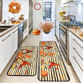 Fall Hello Door mat，Fall Maple Leafs Pumpkins Theme Welcome Doormat Non-Slip Rubber Matt for Indoor Outdoor 17 x 30 Inch