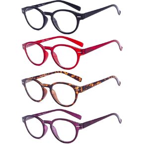 Eyekepper 4-Pack Retro Key Hole Oval Round Spring-Hinges Reading Glasses