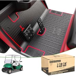 10L0L Golf Cart Full Coverage Floor Liner Mat for EZGO TXT (1994+), Valor(1994+), Express S4(2012-2020), Cushman Workhorse and EX1(2020) - Black Trim/Red Trim