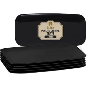 R-kay 4 Pack Plastic Serving Trays for Party - White Serving Tray 17 by 6.5 in - Heavy Duty Dessert Trays for Food - Rectangular Party Serving Trays - Premium Party Trays - White Platters
