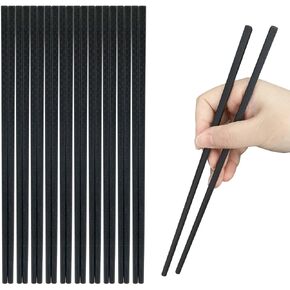 10 Pairs Fiberglass Chopsticks, Reusable Chopsticks, 9.3 inches Dishwasher Safe, Non-Slip, Black