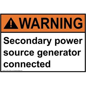 ComplianceSigns.com WARNING Secondary Power Source Generator Connected ANSI Label Decal, 5x3.5 inch 4-Pack Vinyl for Electrical Industrial Notices