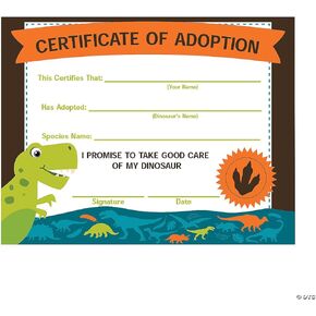 Fun Express Dinosaur Adoption Certificates - 12 Pieces