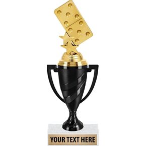 Crown Awards Dominoes Award Trophies, 11" Black Swirl Cup Trophy with Dominoes Spots Figure, Engraving Included Prime