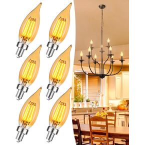 OMED E12 Candelabra LED Light Bulbs 100W Equivalent, 2200K Soft Yellow, Dimmable LED Chandelier Light Bulbs, 7W 1000 Lumen Amber LED Candle Light Bulbs for Living Room, Light Fixture, 2 Pack