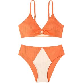 Milumia Girl's Two Piece Swimsuit Color Block Cut Out V Neck Bikini Set in Saudi Arabia