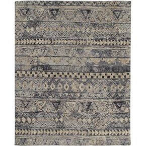 Feizy Rugs - Palomar Luxe Hand Knot Abstract Area RugGray/Denim Blue, 7x9in x 9x9in