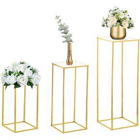 Nuptio Gold Vases for Centerpieces Wedding with Acrylic Panel - 3 Pcs 15.7/23.6/31.5 inch Tall Metal Flower Vase Flowers Stand - Elegant Bulk Weddings Decoration Table Geometric Centerpiece for Tables
