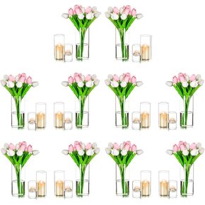 Romadedi Glass Vases for Centerpieces - Set of 30 Hurricane Candle Holders Clear Cylinder Vases for Flowers, Pillar Candles, Floating Votive Wedding Table Centerpiece Home Decor 6''/7.8''/10'' High