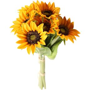 SMLJFO 6Pcs Artificial Flower Bouquets Artificial Sunflower Faux Real Touch Latex Flower with Soft PU Stem Fake Flowers Decoration Bridal Wedding Bouquet Yellow, (210514XY05-1-10647-1516588681)