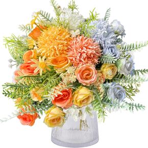 ASTRYAS Artificial Flowers, 4Pcs Silk Flowers Rainbow Flowers Fall Fake Rose Flowers Bouquets Arrangements Decoration Fern Leaves for Party Wedding Home Decor Indoor