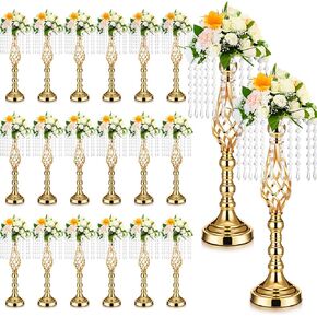 Sieral 20 Pcs Gold Vase for Centerpieces,19.3 Inch Tall Flower Stand, Wedding Centerpieces Table Decorations,Metal Flower Vase Holder with Chandelier Crystals for Wedding Birthday Party Decoration