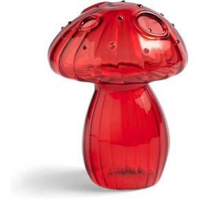Hydroponic Plant Vases, Clear Mushroom Flower Vase, Planters Clear Hydroponic Vase,Nordic Style Mushroom Glass Bud Vases Flower Vase for Home Office Living Room Decor (Red)