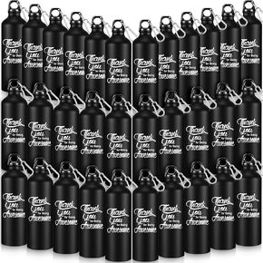 Uiifan 32 Pcs Thank You Gift for Coworker Aluminum Water Bottle Employee Appreciation Gift Inspirational Lightweight Sports Water Bottle Bulk for Teacher Staff (Black)