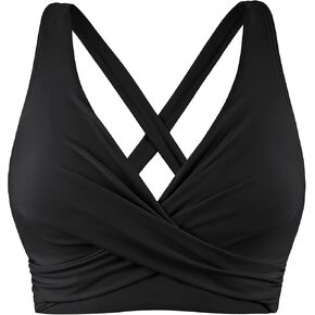 Firpearl Women's Underwire Full Coverage Bikini Top Only Criss Cross Swim Crop Top Push Up Bathing Suit