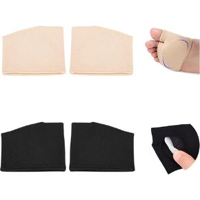 2 Pairs Fabric Metatarsal Pads for Women and Men - Metatarsal Sleeve with Gel Pads-Ball of Foot Cushions Pain Relief Forefoot Pads Foot Health Care (S-1 Pair Black and 1 Pair Beige)
