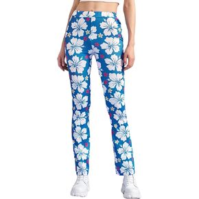 WDIRARA Women's Bootcut High Waisted Yoga Pants Sunflower Print Flare Slit Pants Trousers