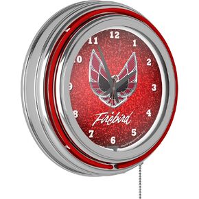 Pontiac Firebird Red Chrome Double Ring Neon Clock