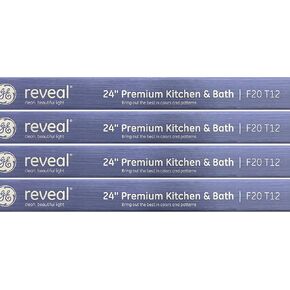 (4 Tubes) GE 79042 Reveal F20T12 Fluorescent lamp, 24 inch, Premium Kitchen and Bath, 1125 Lumen, 20 watt, T12 fluoresent Light Bulb, HD Light