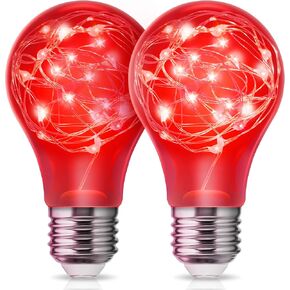 DORESshop Red Light Bulbs, Red Light Bulb, Red Christmas Light Bulbs, A19 Red Led Light Bulb, E26 Base Porch Light, Party Light, Holiday Light for Halloween Christmas Decoration, 2 Pack