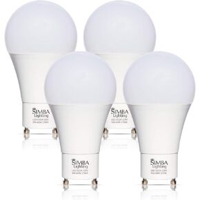 Simba Lighting LED GU24 A19 Light Bulb 9W 60W to 75W Replacement (4 Pack) 120V 2 Prong Twist and Lock Base for Ceiling Lights, Pendants, Outdoor Lanterns, Floor Lamps, Non-Dimmable, 5000K Daylight
