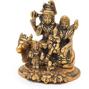 Lord Shiva Family Made of Metal Shiv Parivar Parvati Ganesha Kartik Idol Statue Traditional Figurine for Home Office Temple Puja Decoration Gift (4 Inch)