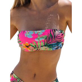 MakeMeChic Women's Strapless Bathing Suit Top Floral Print Bandeau Bikini Top Swimsuit Top