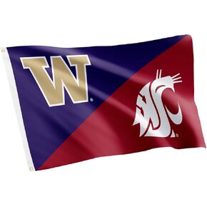 Desert Cactus Washington x Washington State Rivals Flag University of Washington U of W UW Huskies Husky Washington State University WSU Cougars Cougs Banners 100% Polyester Indoor Outdoor 3x5 feet Flags (Split Rival Flag)