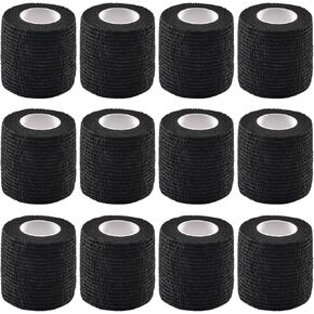 12 Pieces Self Adhesive Bandage Wrap Tape Stretch Self Adherent Cohesive Toe Tape for Sports, Wrist, Ankle, 5 Yards Each (Black, 2 Inches)