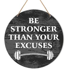 Muktoujaumai Gym Motivation Signs Wall Decor, Home Gym Inspirational Wall Decor Gym Hanging Signs Rustic Decorations for Office, Fitness, Workout Room, Be Stronger Than Your Excuses