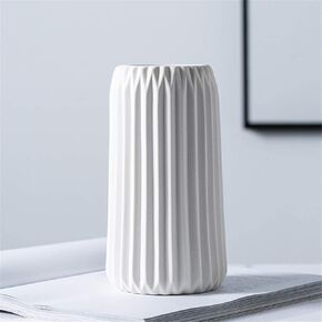Large White Ceramic Vase, 9.8'' H Modern Vase for Flower, Origami Stripe Frosted Matte Surface, White Vases for Decor Wedding Decor (Large 9.8"*4.9" (H x D))