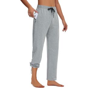 Women's Cotton Yoga Sweatpants - Athletic Casual Lounge Open Bottom Straight Leg Loose Sweat Pants with Zip Pockets