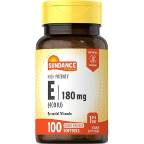 Vitamin E 180mg (400 IU) | 100 Quick Release Softgels | High Potency Formula | Non-GMO and Gluten Free Supplement | by Sundance