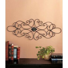 Super Z Outlet Black Scrolled Metal Wall Art Medallion Plaque - Oblong Living Room Home Decoration 32" Wide x 12" Tall