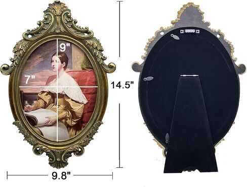 Vintage Oval Picture Frame 7x9 Inch, Antique Ornate Victorian Photo Frames with Glass Front, Tabletop & Wall Hanging, Photo Gallery, Gift Ideas, Imitation Wood in Saudi Arabia