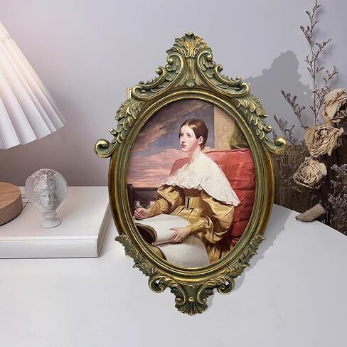Vintage Oval Picture Frame 7x9 Inch, Antique Ornate Victorian Photo Frames with Glass Front, Tabletop & Wall Hanging, Photo Gallery, Gift Ideas, Imitation Wood in Saudi Arabia