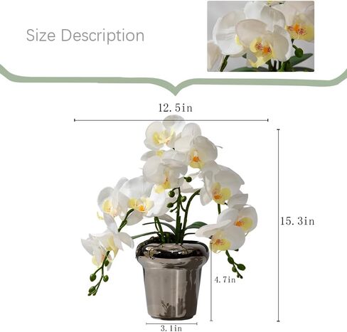 Faux Artificial Orchid Flowers in Vase, Real Touch Orchid in Pot Orquideas Fake Flowers for Home Decoration Indoor Decor Living Room Dinning Table Centerpiece (Gold Vase, White) in Saudi Arabia