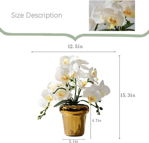 Faux Artificial Orchid Flowers in Vase, Real Touch Orchid in Pot Orquideas Fake Flowers for Home Decoration Indoor Decor Living Room Dinning Table Centerpiece (Gold Vase, White) in Saudi Arabia