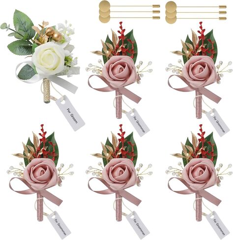 SOJOCK Set of 6 Boutonnieres for Men,Men's Boutonnieres with Pins-Perfect for Weddings,Ceremonies,Anniversaries,Dinner Parties,and Dance Parties in Saudi Arabia