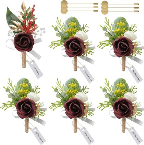 SOJOCK Set of 6 Boutonnieres for Men,Men's Boutonnieres with Pins-Perfect for Weddings,Ceremonies,Anniversaries,Dinner Parties,and Dance Parties in Saudi Arabia