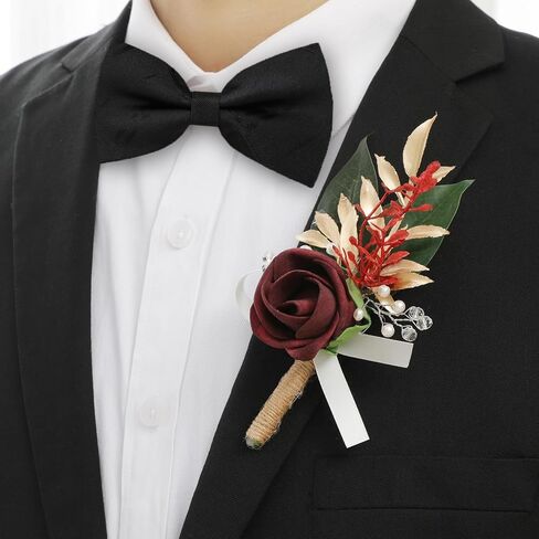 SOJOCK Set of 6 Boutonnieres for Men,Men's Boutonnieres with Pins-Perfect for Weddings,Ceremonies,Anniversaries,Dinner Parties,and Dance Parties in Saudi Arabia