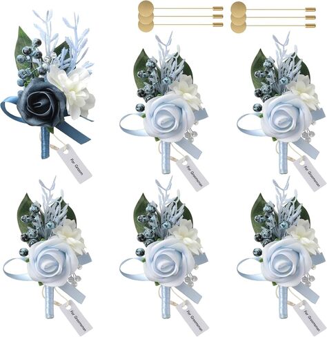 SOJOCK Set of 6 Boutonnieres for Men,Men's Boutonnieres with Pins-Perfect for Weddings,Ceremonies,Anniversaries,Dinner Parties,and Dance Parties in Saudi Arabia