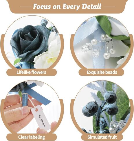 SOJOCK Set of 6 Boutonnieres for Men,Men's Boutonnieres with Pins-Perfect for Weddings,Ceremonies,Anniversaries,Dinner Parties,and Dance Parties in Saudi Arabia