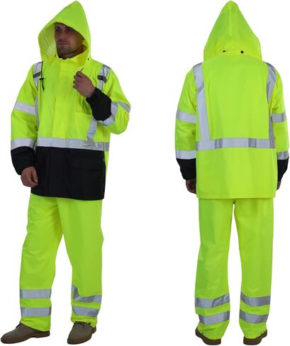 sesafety Hi Vis Rain Jacket, Class 3 High Visibility Rain Gear for Men, Rain Suits for Men Waterproof with Nterior Mesh, Zipper, Yellow (L/XL) in Saudi Arabia