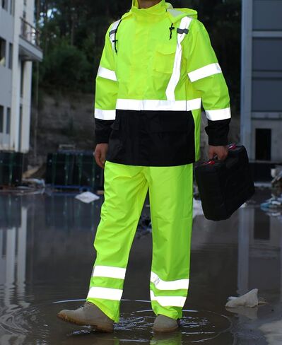 sesafety Hi Vis Rain Jacket, Class 3 High Visibility Rain Gear for Men, Rain Suits for Men Waterproof with Nterior Mesh, Zipper, Yellow (L/XL) in Saudi Arabia