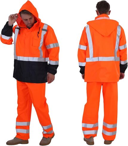 sesafety Hi Vis Rain Jacket, Class 3 High Visibility Rain Gear for Men, Rain Suits for Men Waterproof with Nterior Mesh, Zipper, Yellow (L/XL) in Saudi Arabia