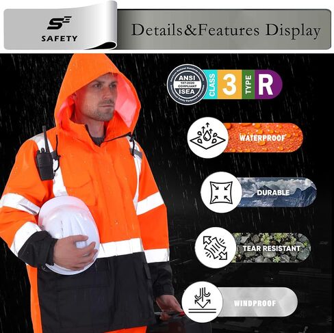 sesafety Hi Vis Rain Jacket, Class 3 High Visibility Rain Gear for Men, Rain Suits for Men Waterproof with Nterior Mesh, Zipper, Yellow (L/XL) in Saudi Arabia