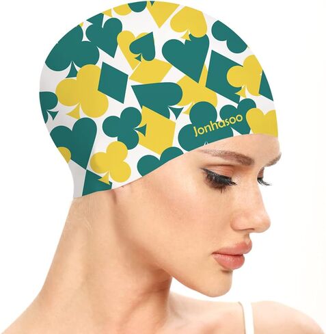 Silicone Swim Cap for Women, Waterproof Swimming Caps with Poker Printed in Saudi Arabia