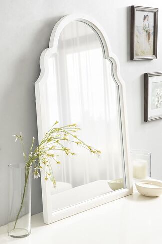 Kate and Laurel Hogan Wooden Arched Wall Mirror, 20 x 30, Rustic Brown, Vintage Farmhouse Moroccan Arch Wood Mirror with Unique Scalloped Corners and Modern Shape in Saudi Arabia
